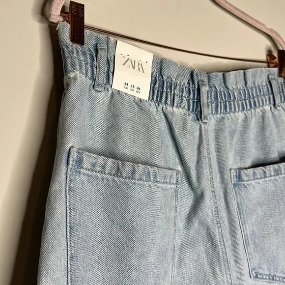 NWT Zara Blue Paper-bag denim Shorts - Picture 6 of 7